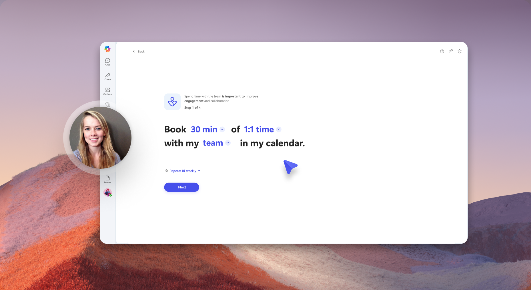 Copilot automation for booking focus time