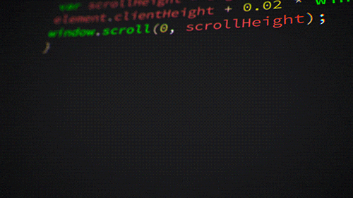 Animated close-up of JavaScript code scrolling on a dark screen